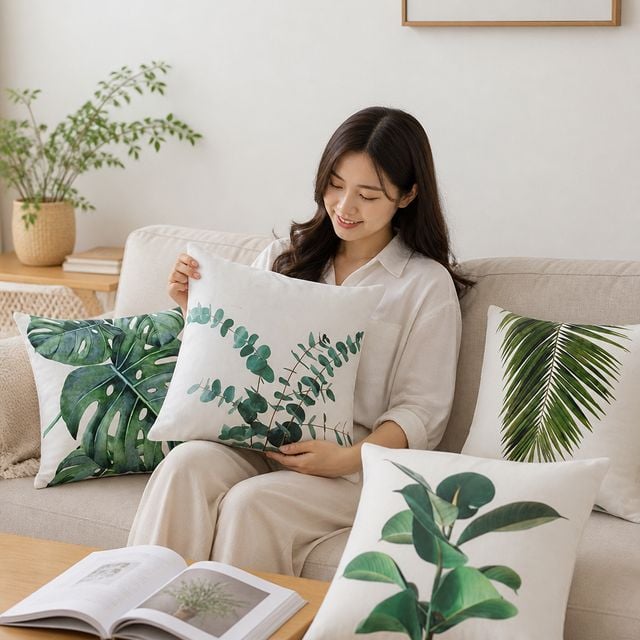 거실 소파 쿠션커버 트로피컬 디자인 45X45 홈데코 리빙소품