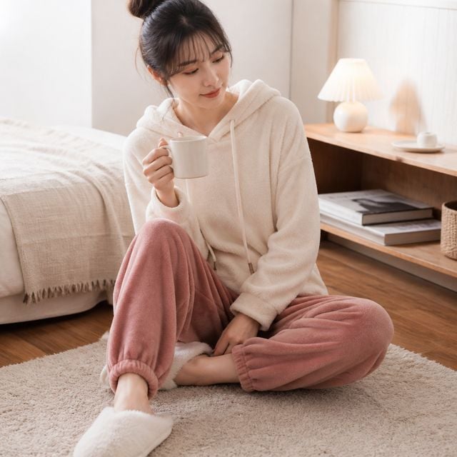 융털 수면바지 여성 겨울 홈웨어 파자마 극세사 수면잠옷 트레이닝복 - 이미지 1