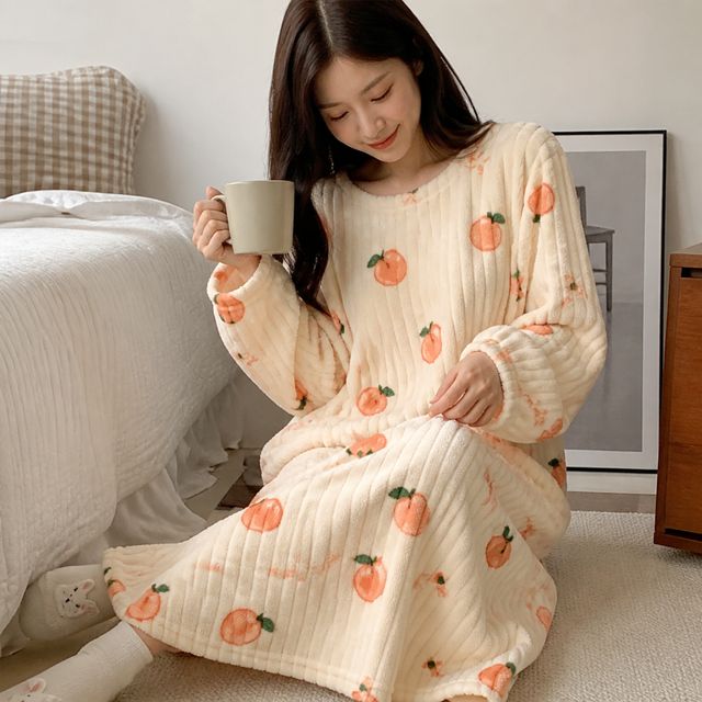 여성 캐릭터 수면 잠옷 원피스 겨울 홈웨어 파자마 롱