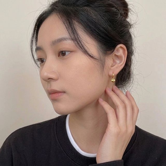 하트 드롭 귀걸이 여성 데일리 원터치 링귀걸이 - 이미지 7