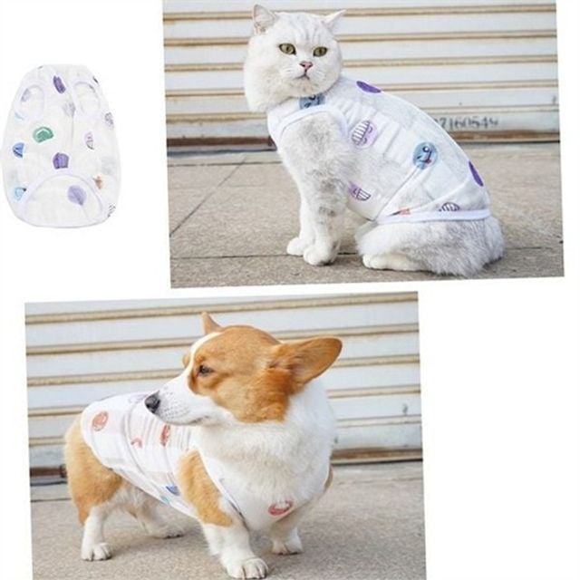 강아지 여름 옷 4XL 강아지 나시 메쉬 민소매 티셔츠 반려동물 고양이 프린팅