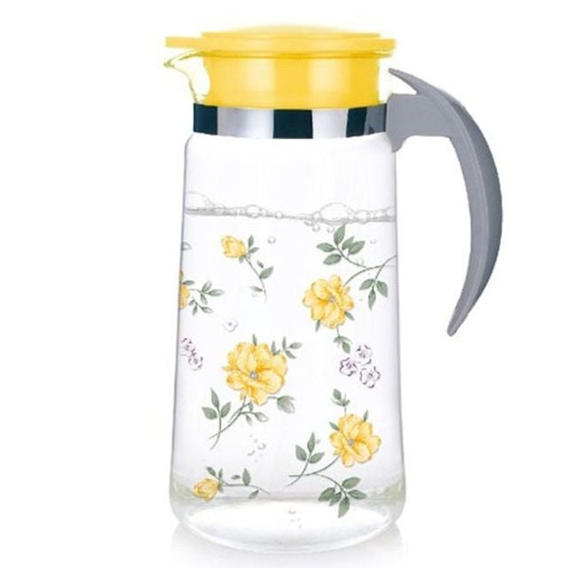 유리 물병 워터저그 냉장고 물통 보틀 꽃 옐로우 1.4L