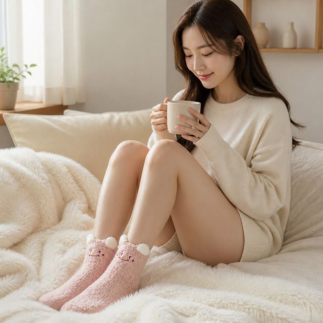 겨울 기모 털양말 4P 방지용 방한 발목 긴양말 친구 커플 선물 - 이미지 1