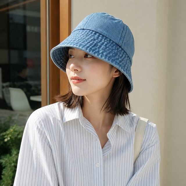 남녀 공용 데님 면 소재 큰 버킷햇 대두용 벙거지 모자