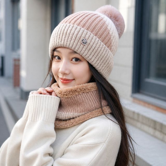 방한 털모자 넥워머 겨울 목도리 융털 안감 벙거지 모자 겨울용 잡화 - 이미지 1