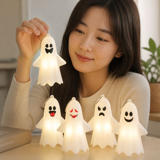 유령 모양 야광 LED 조명 할로윈 파티 장식 1P 불빛 열쇠고리