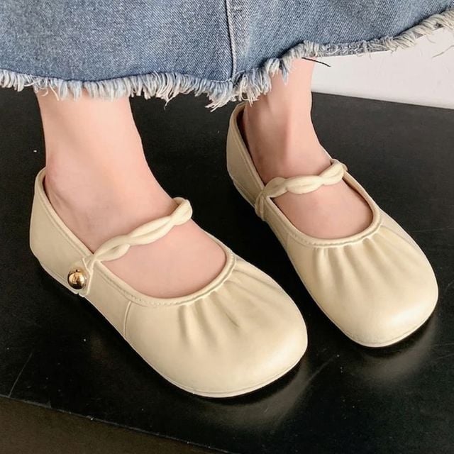 여성 트위스트 스트랩 메리제인 슈즈 1켤레 가벼운 데일리 플랫 신발