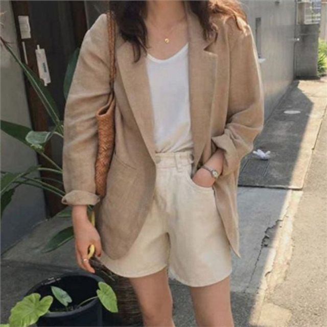 루즈핏 여성 린넨 자켓 투버튼 여성 린넨 마이 데일리 간절기