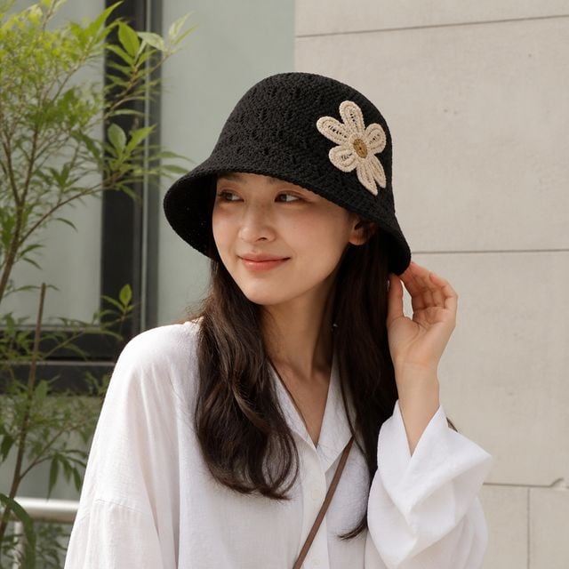데이지 가든 크로셰 버킷햇 여성 벙거지모자 캡모자 휴가 바캉스 모자 - 이미지 1