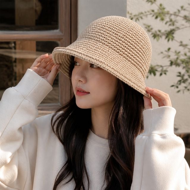 여성 벙거지 니트모자 가을 겨울 면 캡모자 짜임 햇 버킷햇 보온 방한용품 - 이미지 1