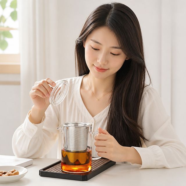 스테인리스 차망 유리 티머그 티컵 거름망 포함 사무실용 차우림컵 - 이미지 1