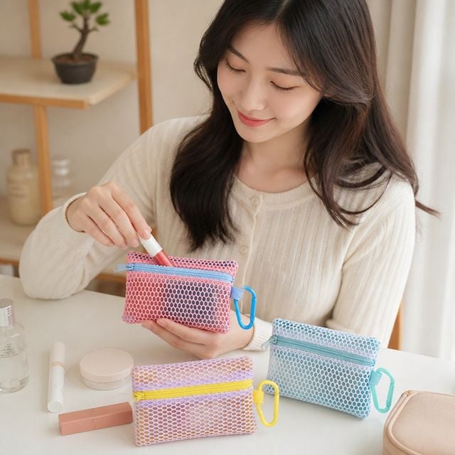 스퀘어 립스틱 파우치 메쉬 미니 화장품 정리 가방 소품