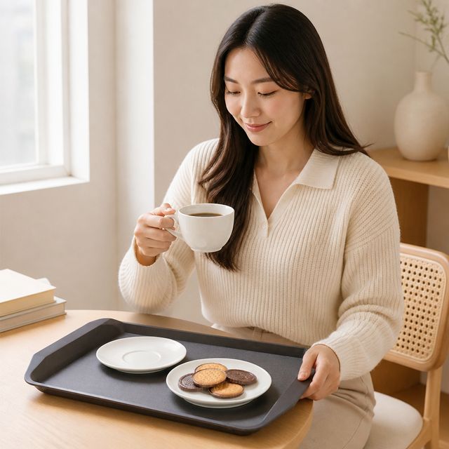 손잡이 쟁반 카페 서빙용 플레이트 테이블 소품 트레이