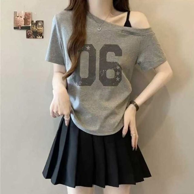 여성 여름 외출 휴양지 바캉스 패션 오프 숄더 프린팅 반팔티