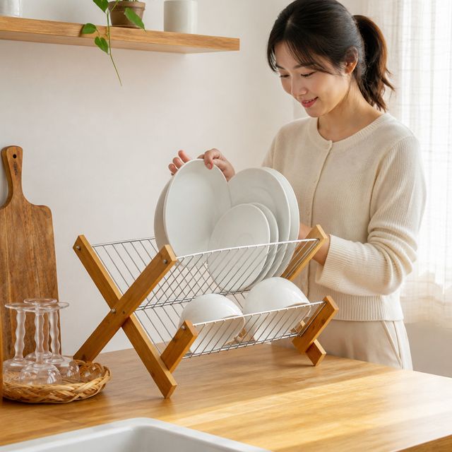 스텐 접이식 식기 건조대 2단 접시 정리대 주방 싱크대 선반 - 이미지 1