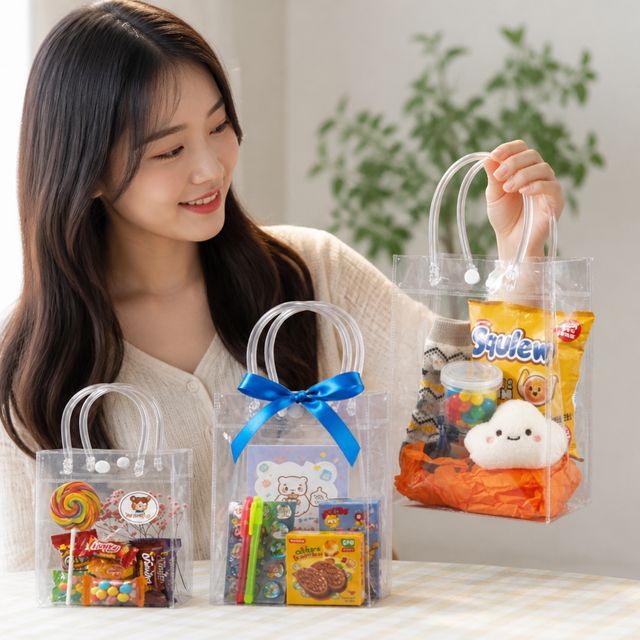 투명 비닐 핸드백 선물 포장 쇼핑백 답례품 구디백 봉투 - 이미지 1