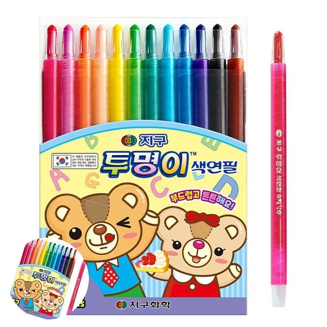 어린이미술 미술용품 투명이 색연필 12색