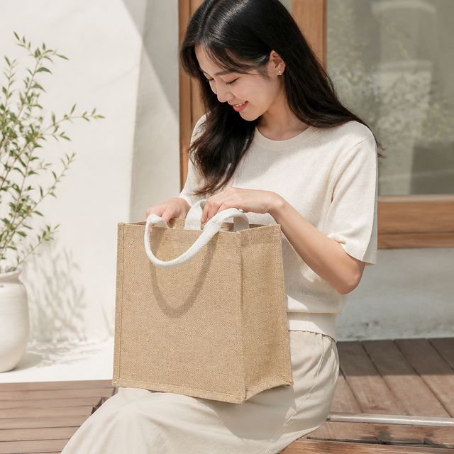 린넨 에코백 31x27cm 핸드백 손잡이 가방
