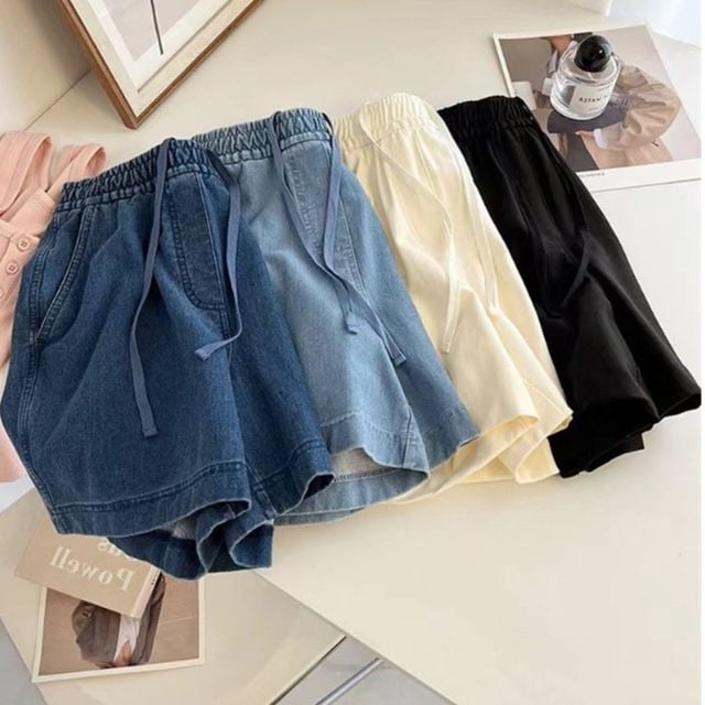 데일리 와이드 데님 반바지 여름 면 숏팬츠 캐주얼 밴딩 하의