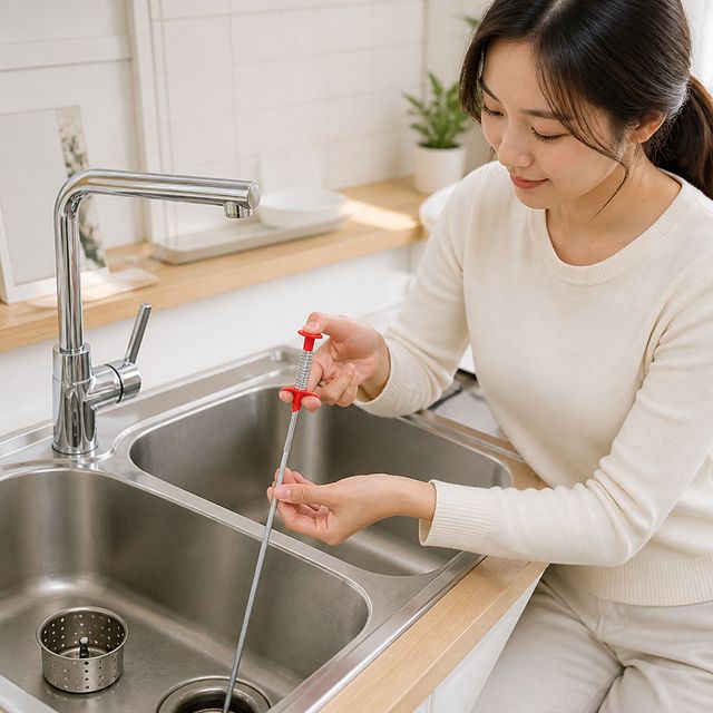 세면대 하수구청소기 60cm 배수관 이물질 제거 족집게 배수구 오물 집게 - 이미지 1