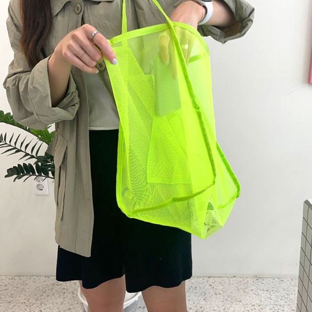 더블 메쉬 숄더백 형광그린