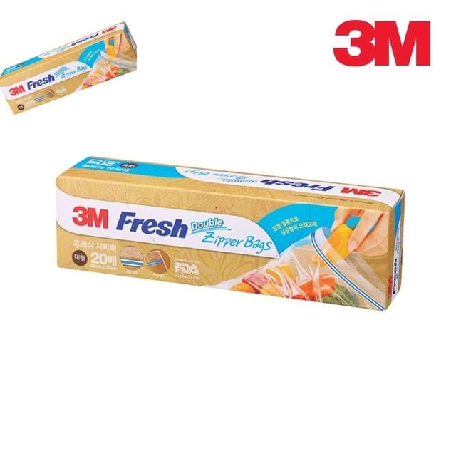 3M 후레쉬 지퍼백 20매입 대형 음식지퍼백 식품지퍼백 비닐지퍼백 실음식보관