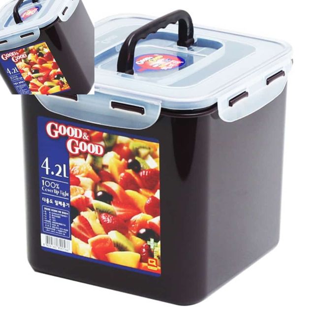 정사각밀폐용기4.2L 쵸코 핸디형 김치통 반찬용기 반찬통 밀폐보관통