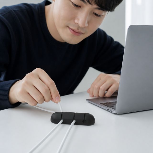 선정리 케이블 홀더 3구 실리콘 부착형 책상 전선 데스크탑 정리용품 - 이미지 1