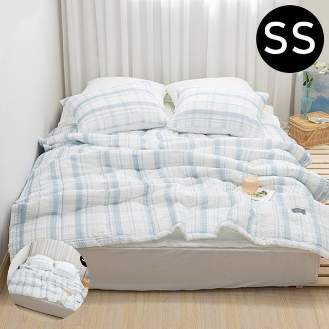 자취침구세트 호텔식침구세트 샤브레 여름 간절기 이불 베개커버세트 슈퍼싱글 SS 블루 베개솜 별매