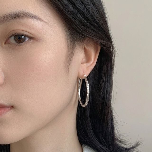 실버 컷팅 링 귀걸이 빅사이즈 데일리 후프 이어링