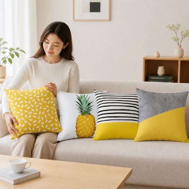 거실 침실 옐로우 소파 쿠션커버 45X45