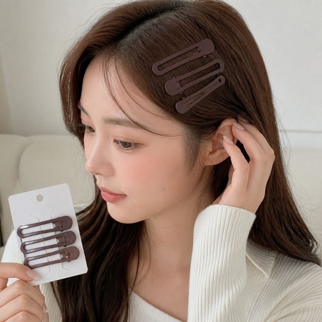 브라운 헤어액세서리 일자 머리삔 앞머리핀 집게핀 스타일링 - 이미지 1