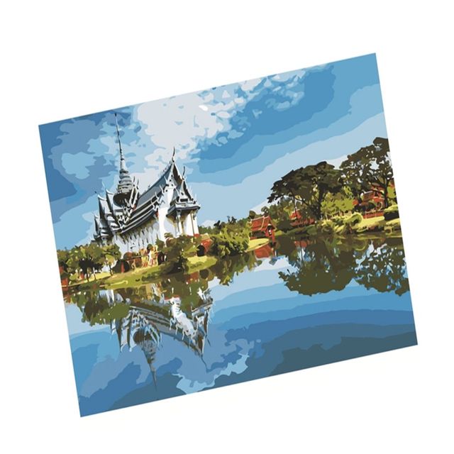 그림그리기 호수와 사원 노인미술 명화색칠하기 그림색칠