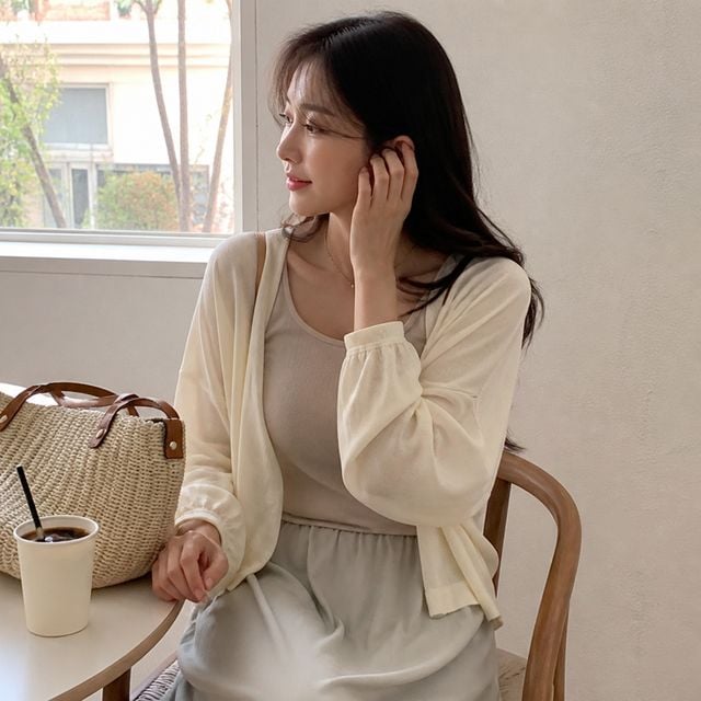 여성 가디건 볼레로 크롭 루즈핏 니트 숄 데일리룩 - 이미지 1