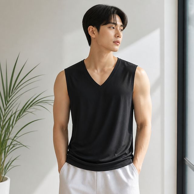 남성 아이스실크 쿨나시 심리스 이너웨어 헬스 운동복 쿨링 냉감 무봉제 티셔츠 - 이미지 1