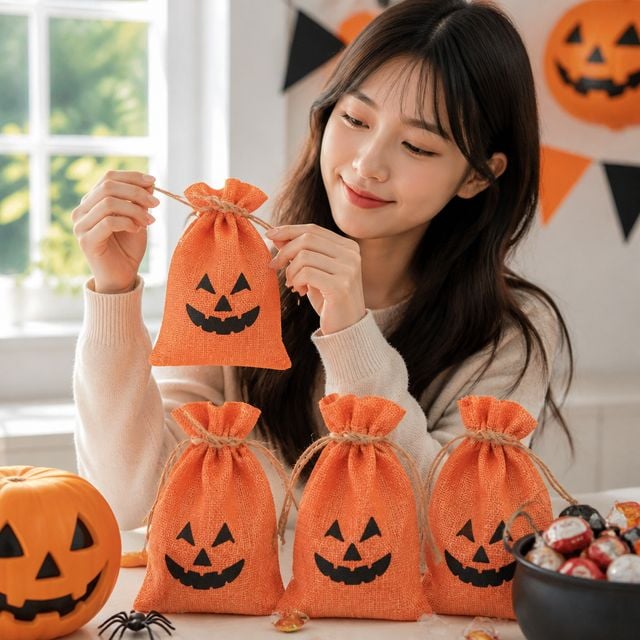 할로윈 파티용품 오렌지 캔디 포장지 사탕 선물주머니 - 이미지 1