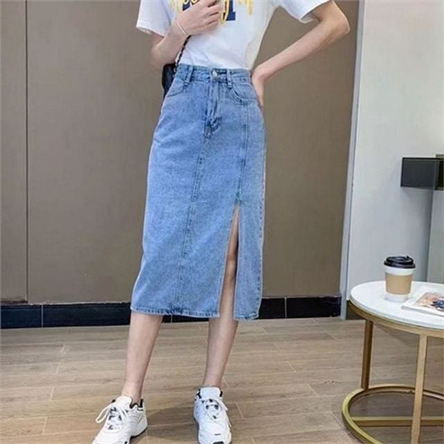 하이 여성 데님 스커트 슬릿 여성 트임 스커트 데일리 여름