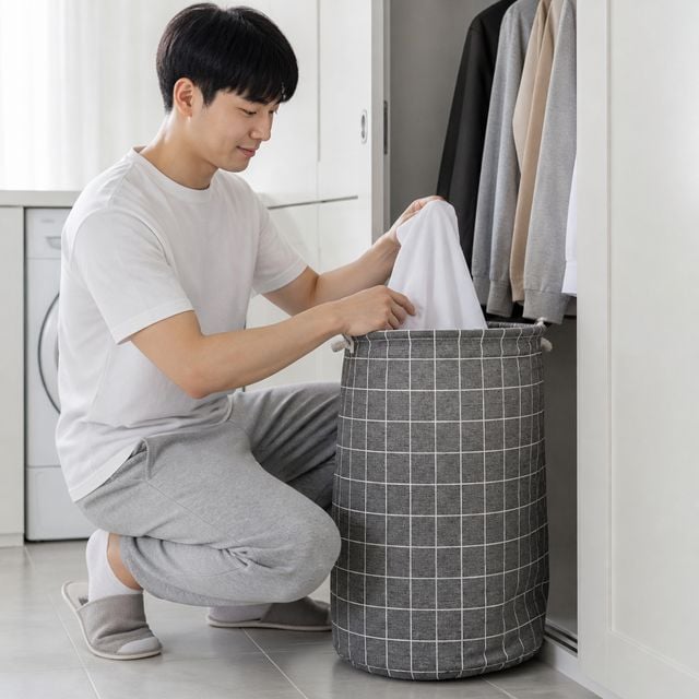 빨래 보관함 린넨 소재 의류 수납 바구니 세탁실 정리함