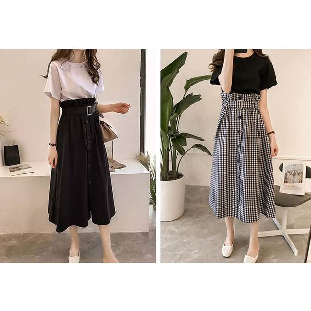 반팔 롱치마 벨트 상하 세트 데일리 투피스 상하복