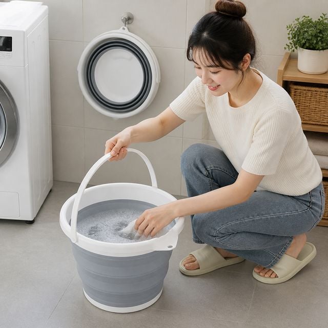 실리콘 폴딩 바스켓 10리터 캠핑 세차용 버킷 접이식 물통 이동식 양동이