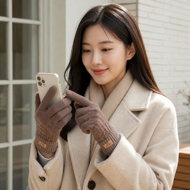 여성용 스마트폰 터치 장갑 배색 디자인 방한 겨울용품 - 이미지 1