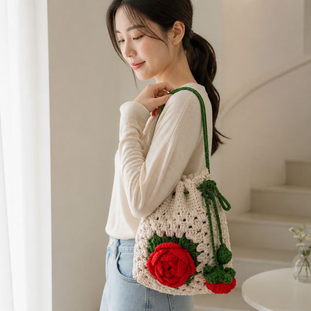 가든 가방 크로스 숄더 토트백 데일리 쇼퍼백 장바구니 숄더백 로즈 - 이미지 1