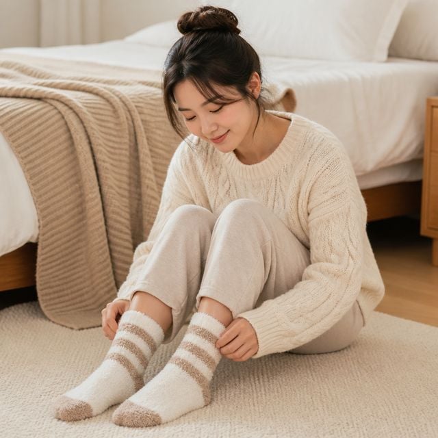 겨울 수면양말 브라운 기모 보온용품 극세사 발 시림 방지 방한 잡화 - 이미지 1