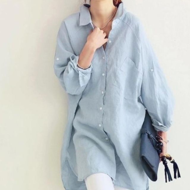 여성용 상의 캐주얼 남방 롱 셔츠 데일리 스트릿패션
