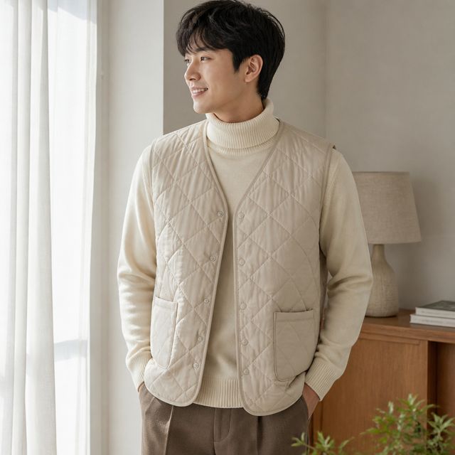 남녀 공용 양털 퀼팅 조끼 패딩 가을 겨울 간절기 아우터 깔깔이 누빔
