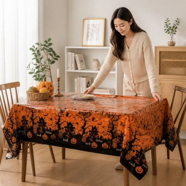 할로윈 파티 식탁보 130x220 거실 주방 인테리어 테이블 커버 장식 - 이미지 1
