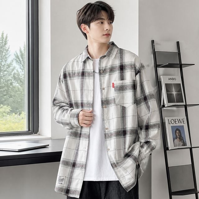 체크무늬 셔츠 남방 데일리룩 캐주얼 봄 가을 남녀공용