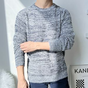 남성 라운드넥 배색 짜임 니트 티셔츠 | 부드러운 촉감 가을 상의 - 이미지 2
