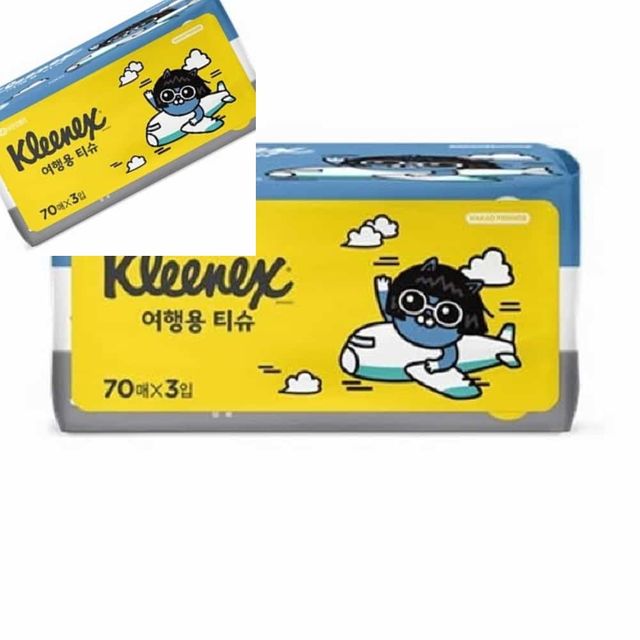 크리넥스 카카오프렌즈 여행용 티슈 70매x3개입 여행용화장지 휴대용티슈 차량용티슈 차량용휴지