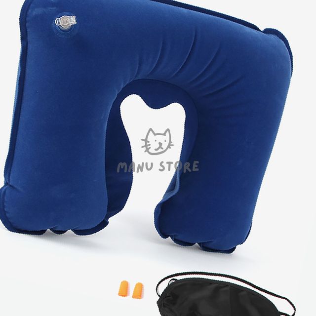 여행용베개 여행베개 휴대용 에어 목베개 안대 귀마개 3종세트 블루